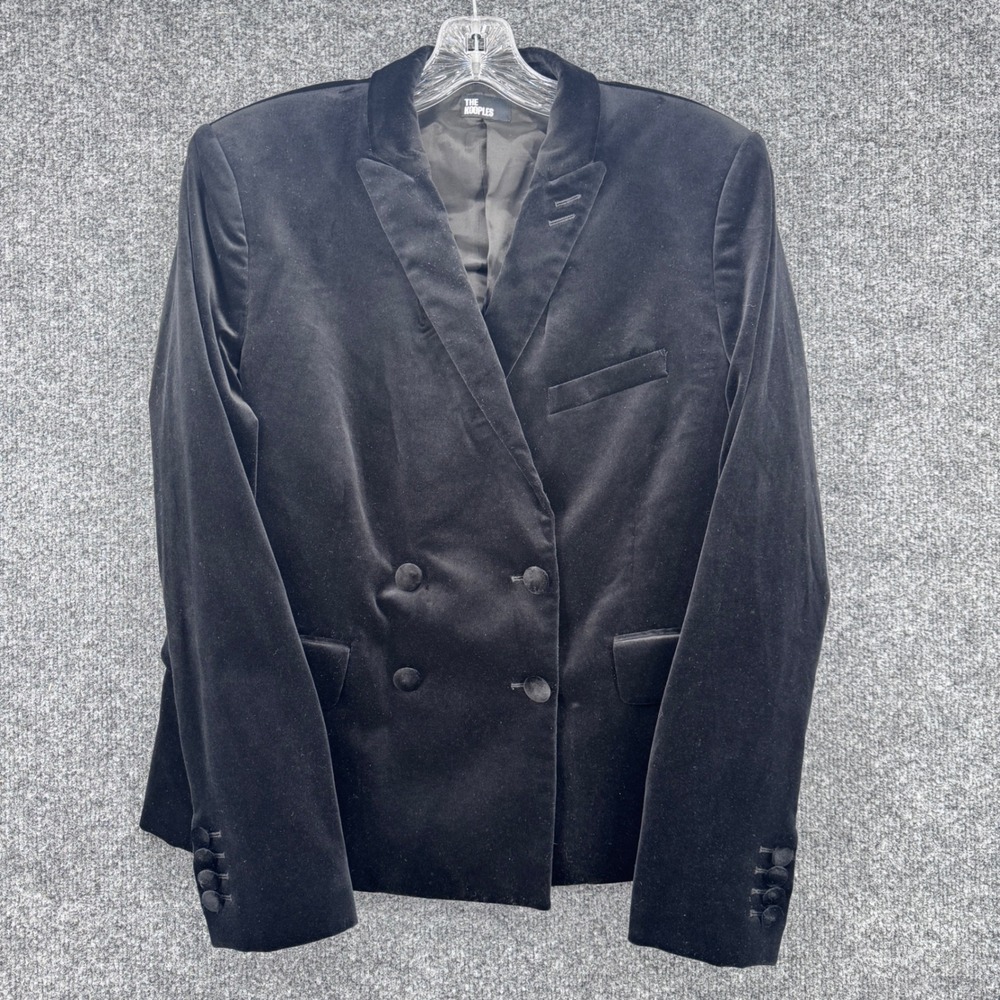 The Kooples Velvet Blazer Women 42 Black Double Breasted Tailored Parisian Chic